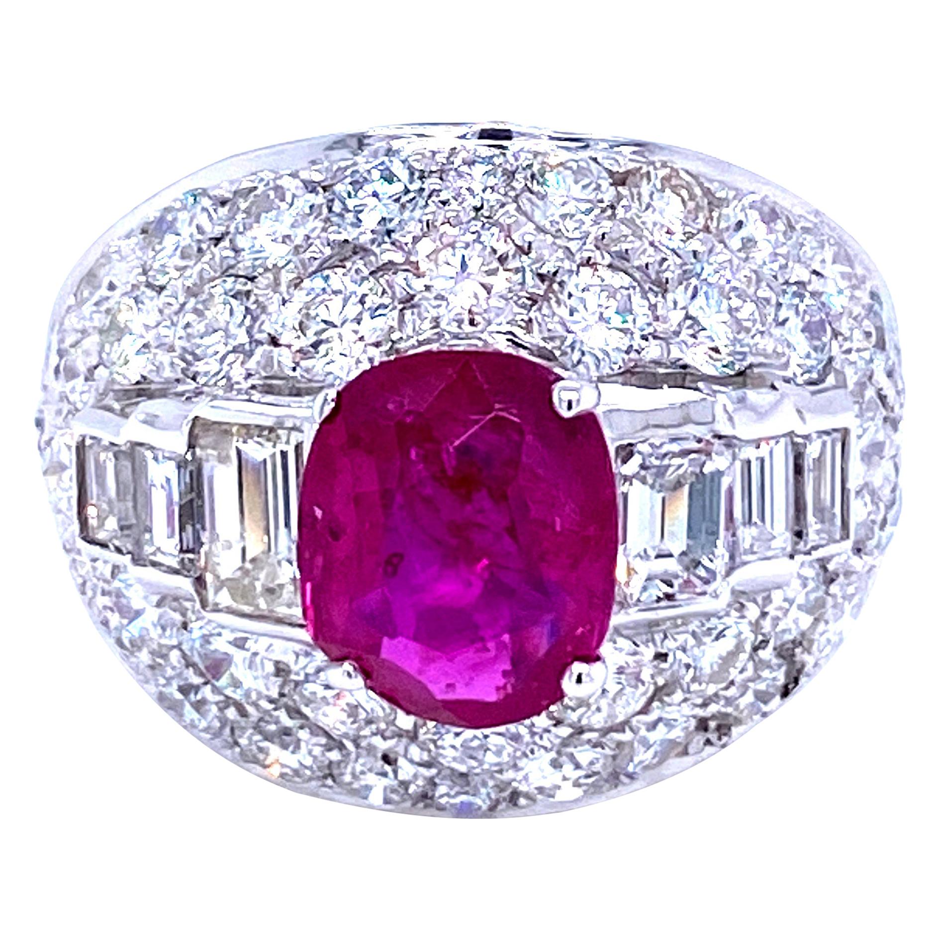 Estate Certified 2.52 Carat Unheated Burma Ruby 3.80 Carat Diamond Trombino Ring
