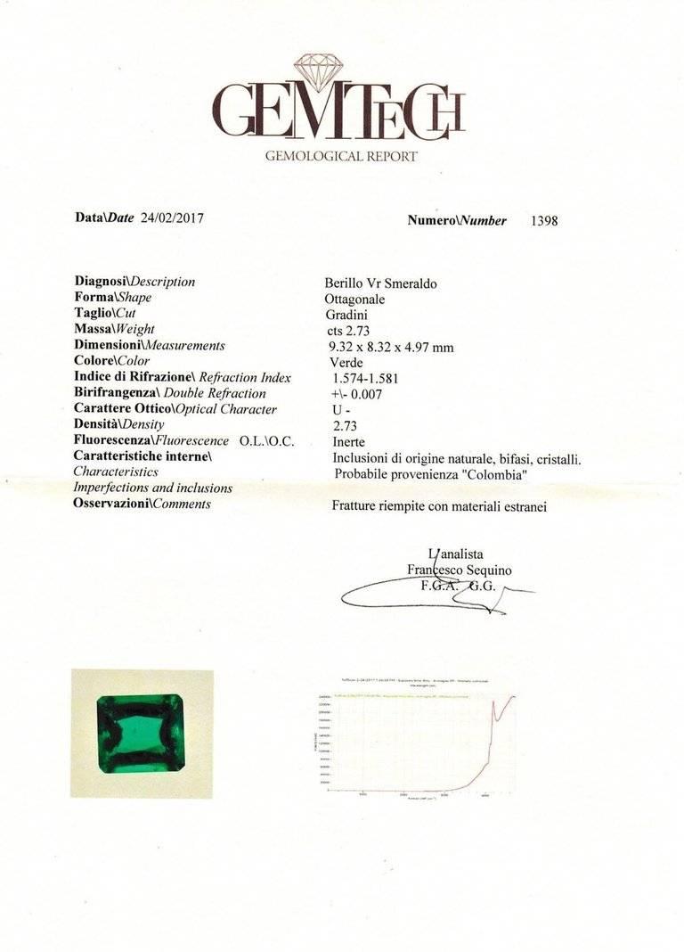 Estate Certified 2.75 Carat Colombian Emerald Diamond Platinum Ring For Sale 7