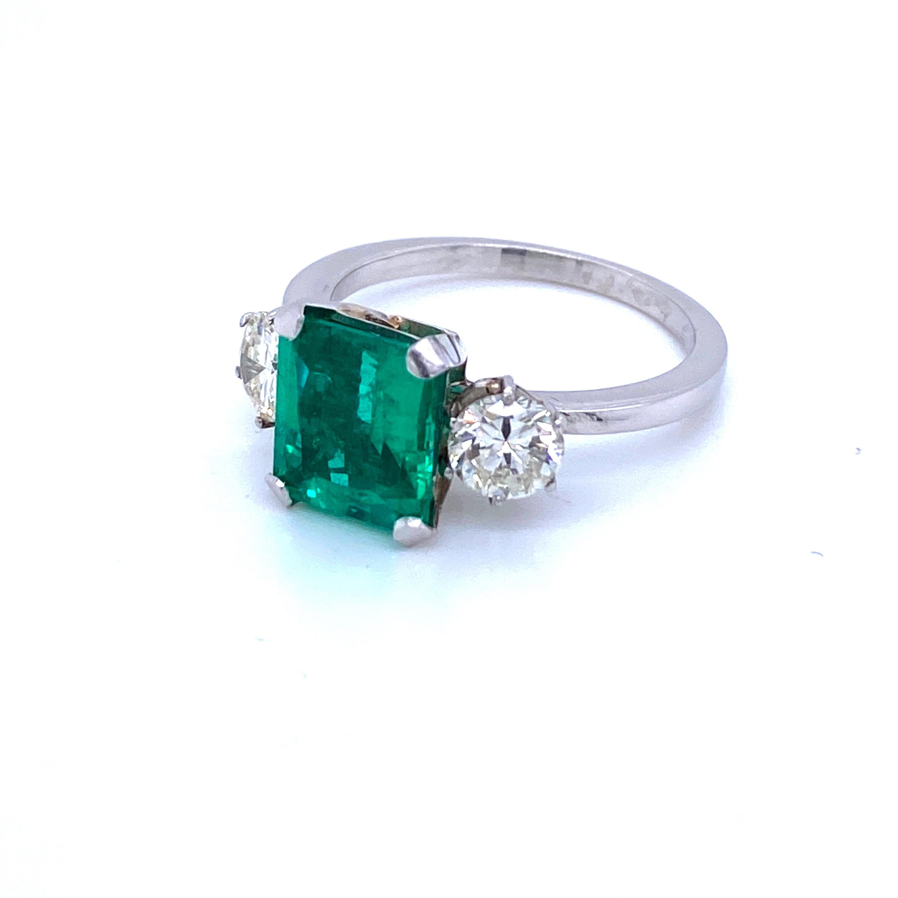 Emerald Cut Estate Certified 2.75 Carat Colombian Emerald Diamond Platinum Ring