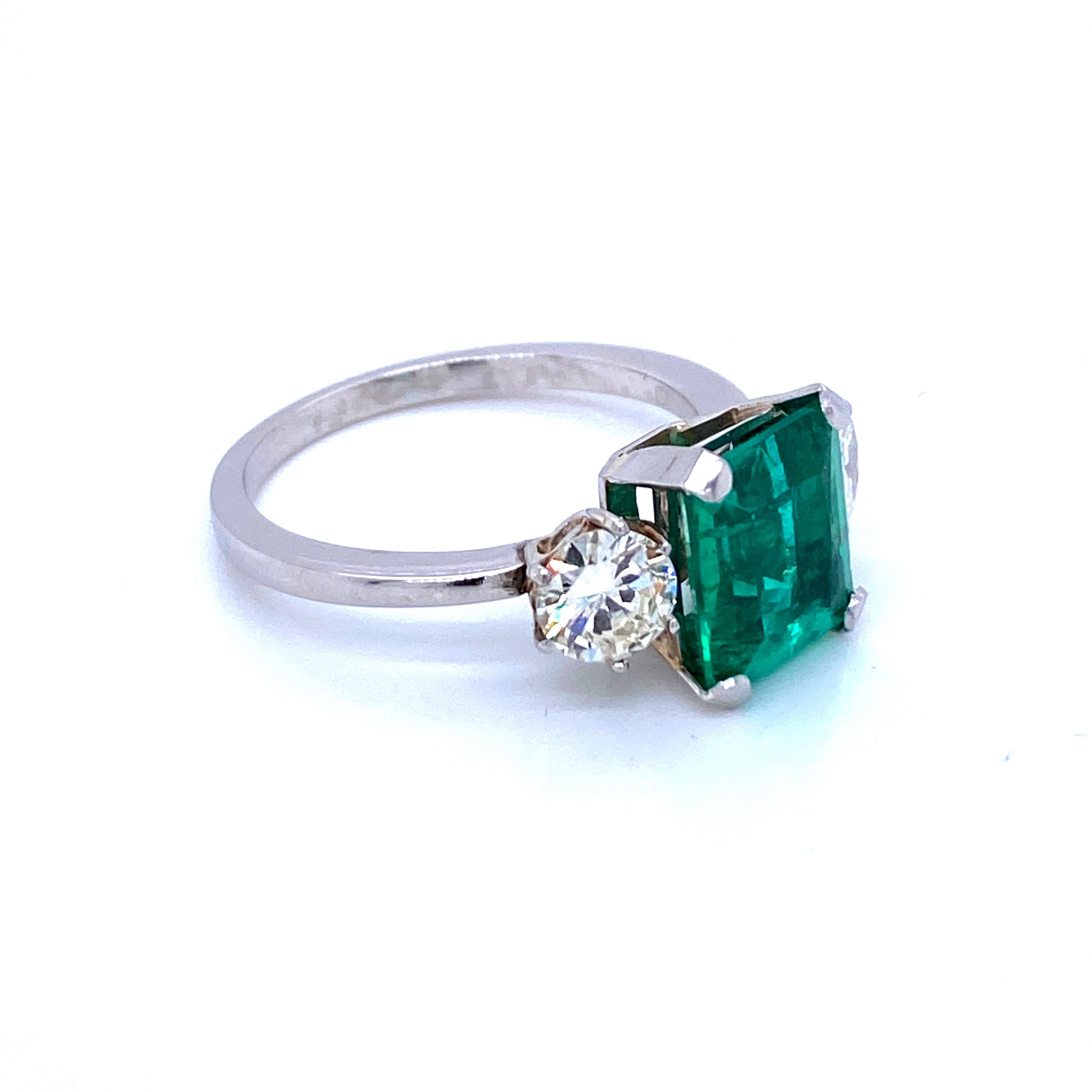 Estate Certified 2.75 Carat Colombian Emerald Diamond Platinum Ring 1