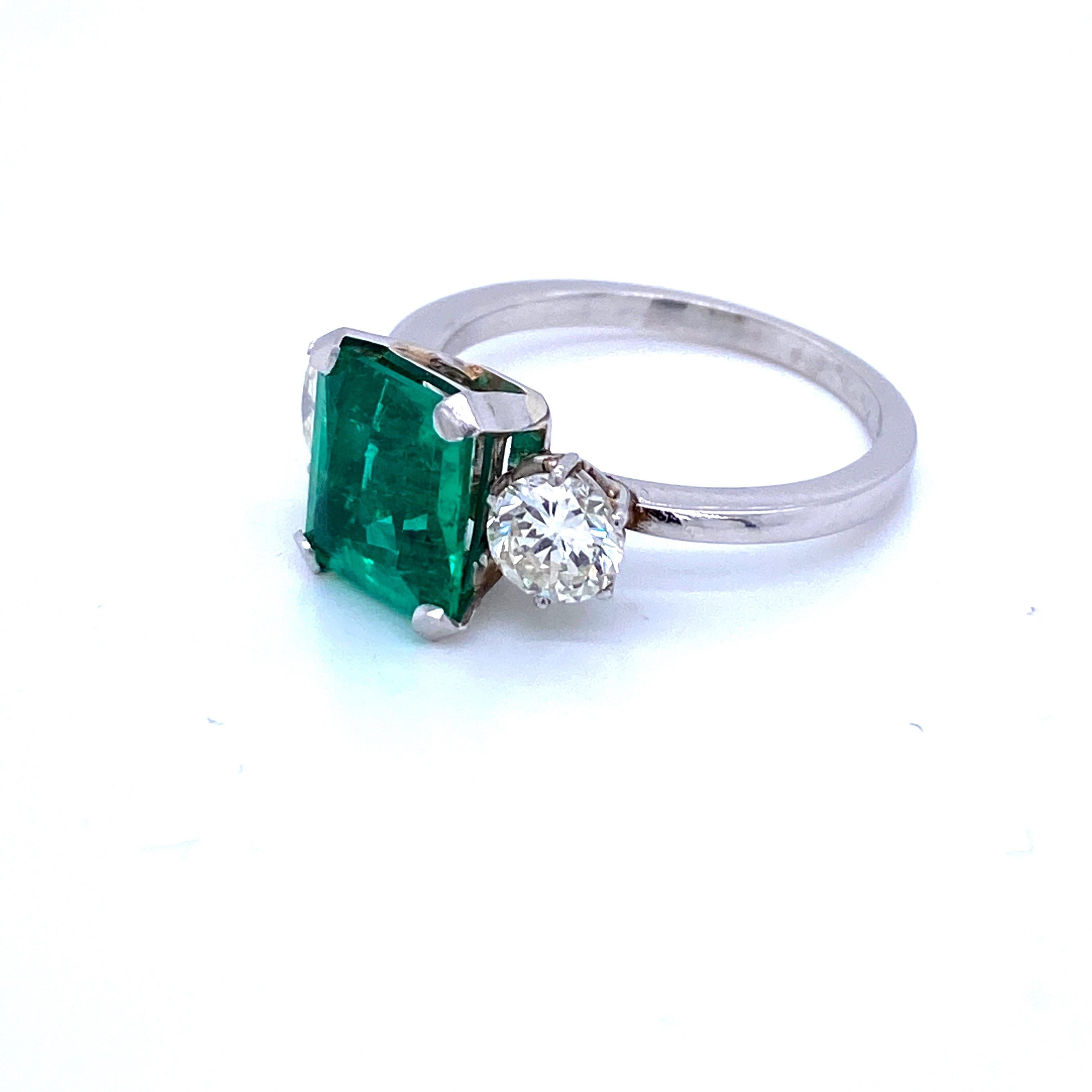 Estate Certified 2.75 Carat Colombian Emerald Diamond Platinum Ring 2
