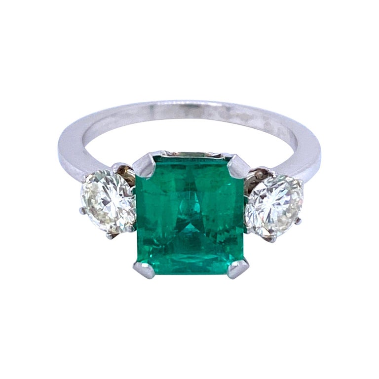 Estate Certified 2.75 Carat Colombian Emerald Diamond Platinum Ring For ...