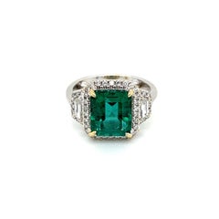 Estate Certified 3.34 Carat Natural Emerald Diamond Ring