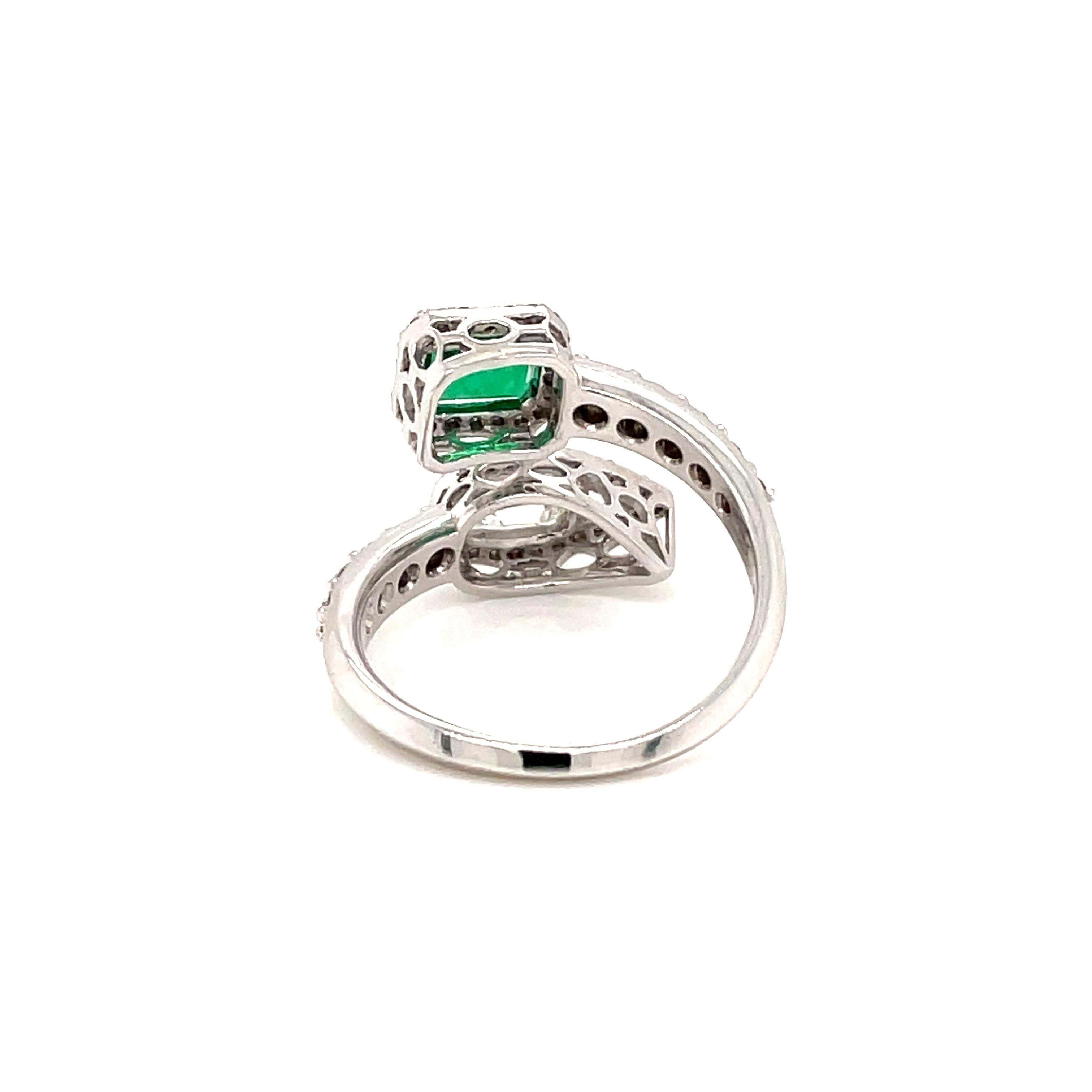 Estate Certified Colombian Emerald Diamond Bypass Gold Ring For Sale 1