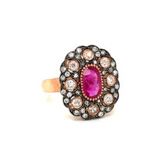 Estate Certified Natural Unheated Burma Ruby Diamond Cocktail Ring