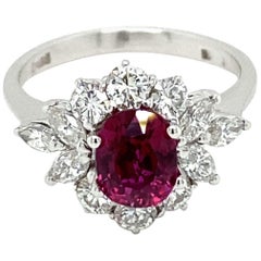 Estate Certified Unheated Ruby Diamond Ring