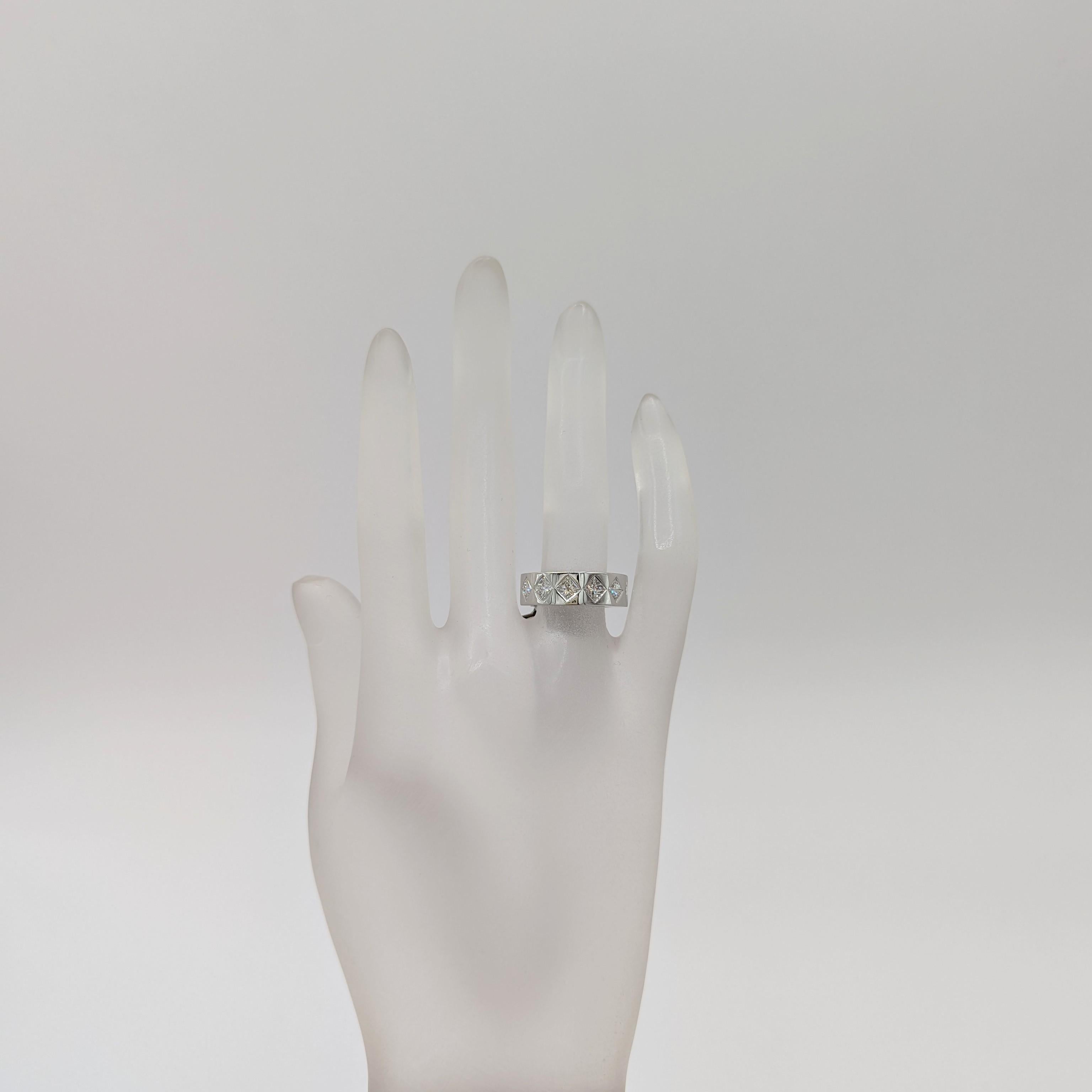 Princess Cut Estate Chanel White Diamond Jacquard Ring in 18k White Gold For Sale