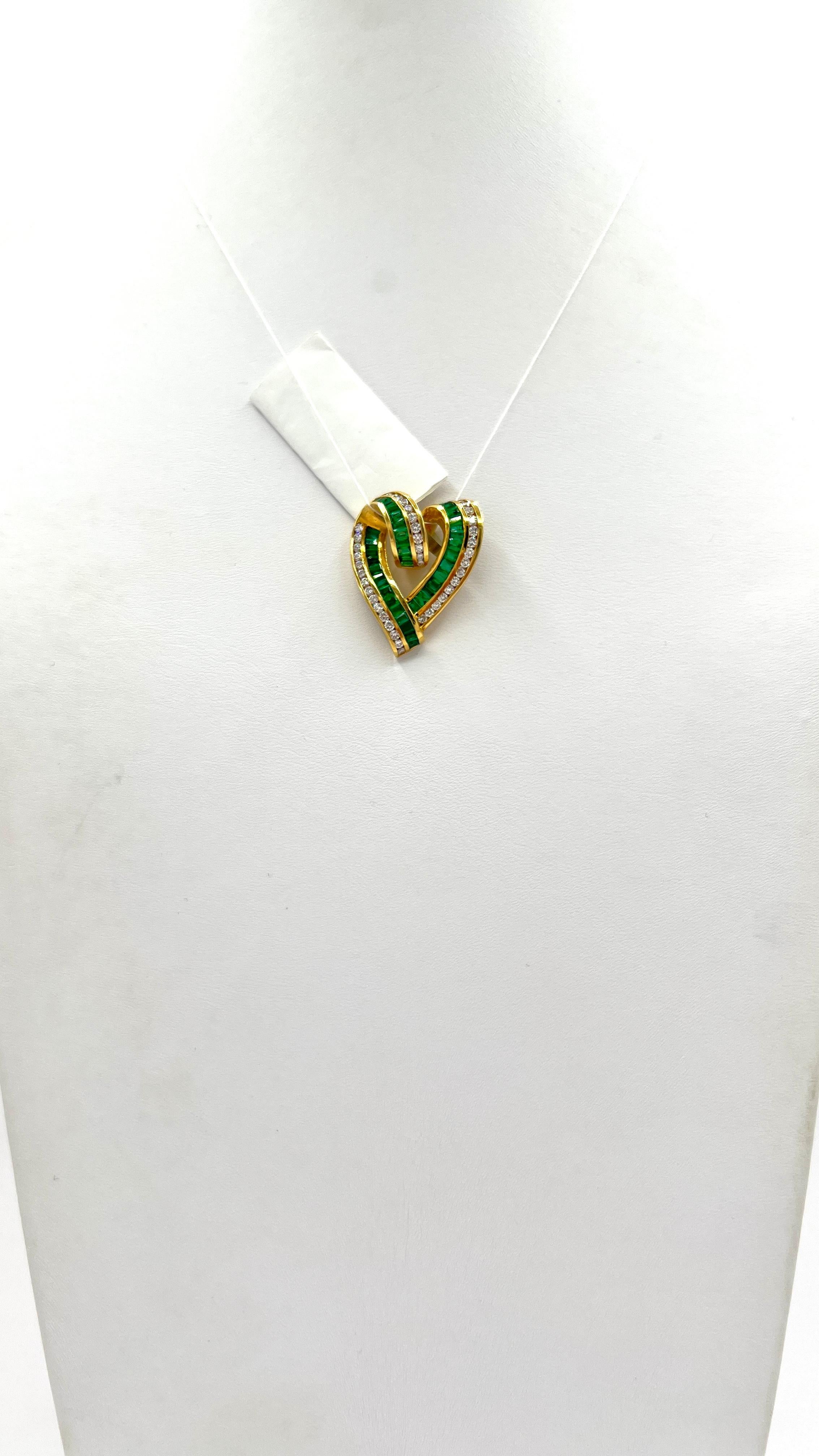 Estate Charles Krypell Emerald Baguette and Round Diamond Pendant in 18K Gold 1
