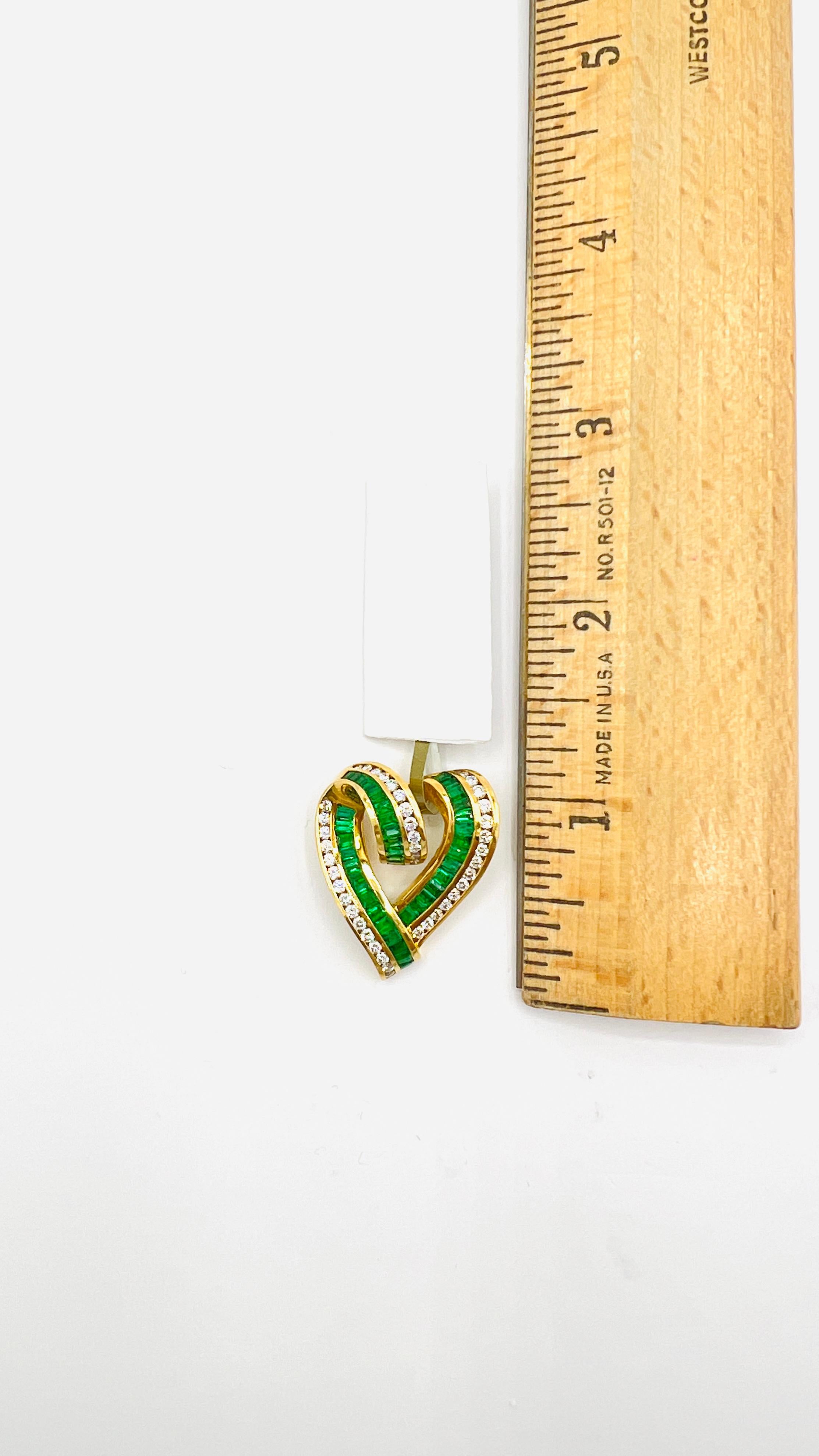 Estate Charles Krypell Emerald Baguette and Round Diamond Pendant in 18K Gold For Sale 2