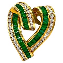 Estate Charles Krypell Emerald Baguette and Round Diamond Pendant in 18K Gold