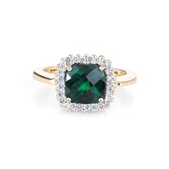 Estate Chatham Emerald Diamond Ring 14 Karat Gold Square Cocktail Jewelry 7