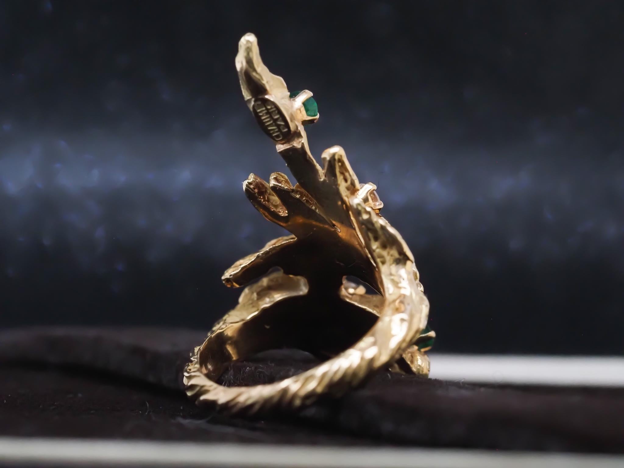 Estate CHAUMET Paris 18K Yellow Gold Emerald and Diamond Ring - VHK#990 For Sale 4