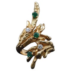 Estate CHAUMET Paris 18K Yellow Gold Emerald and Diamond Ring - VHK#990