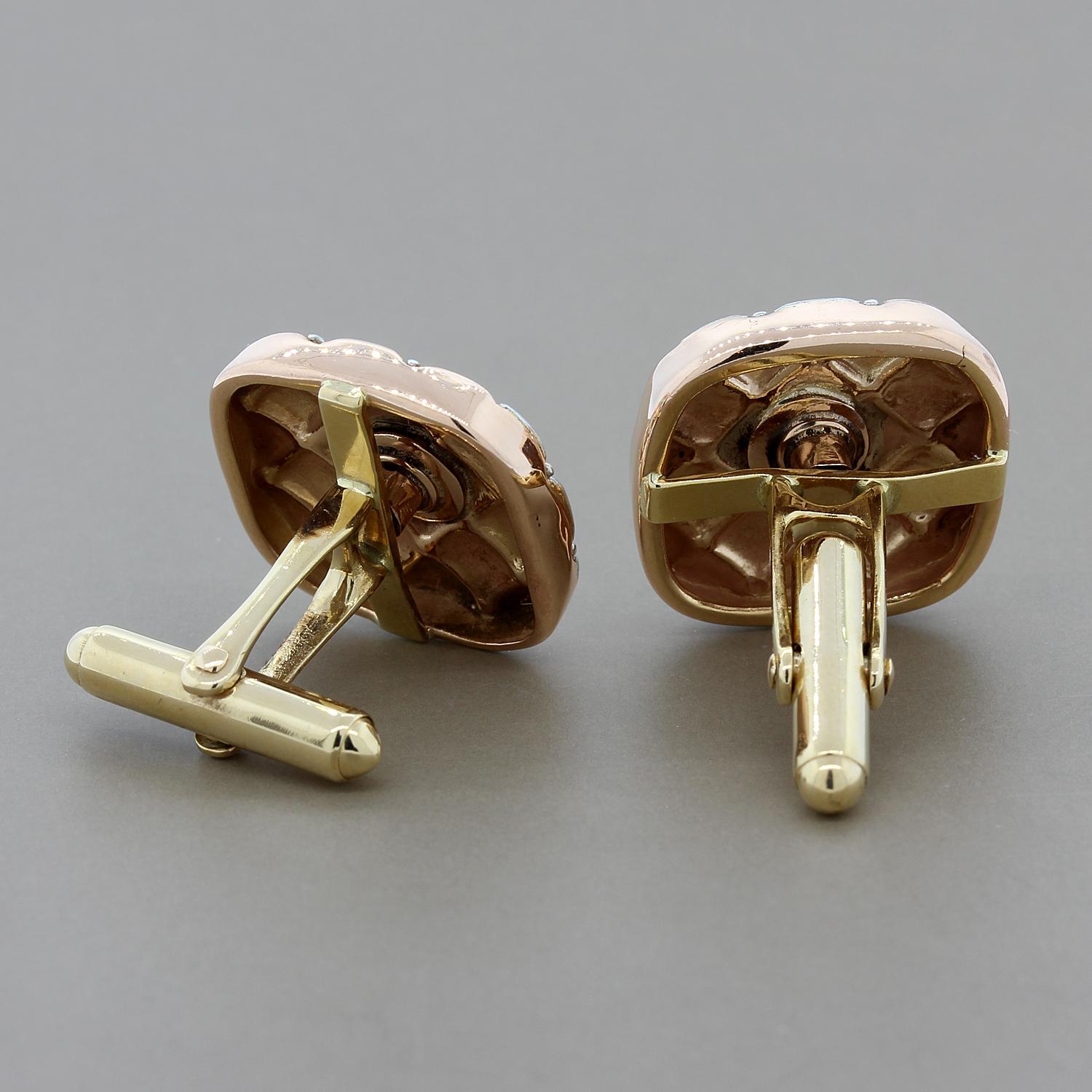 Estate Checkered Tri-Tone Cufflinks In Excellent Condition For Sale In Beverly Hills, CA