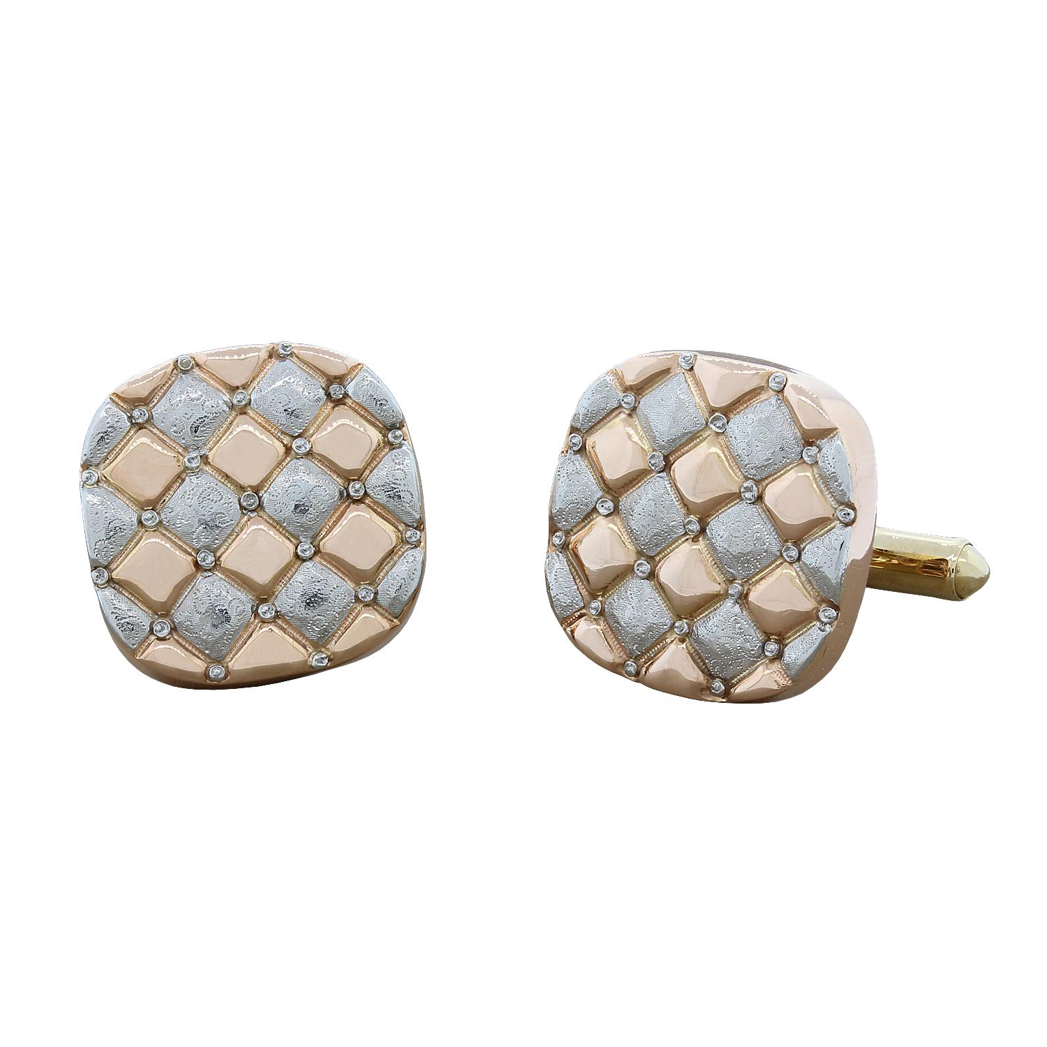 Estate Checkered Tri-Tone Cufflinks For Sale