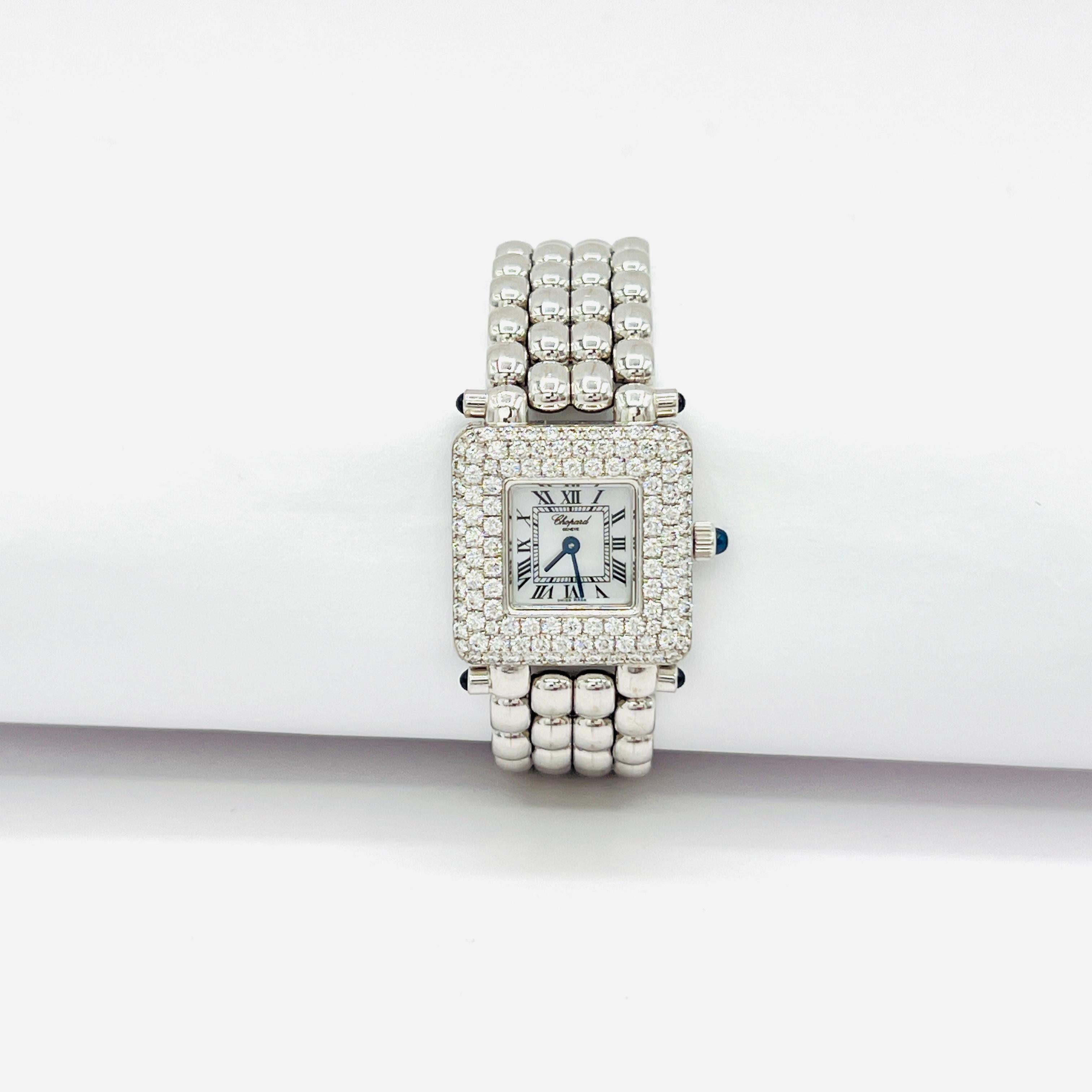 Round Cut Estate Chopard Diamond and Mother of Pearl Watch in 18K With Paperwork For Sale
