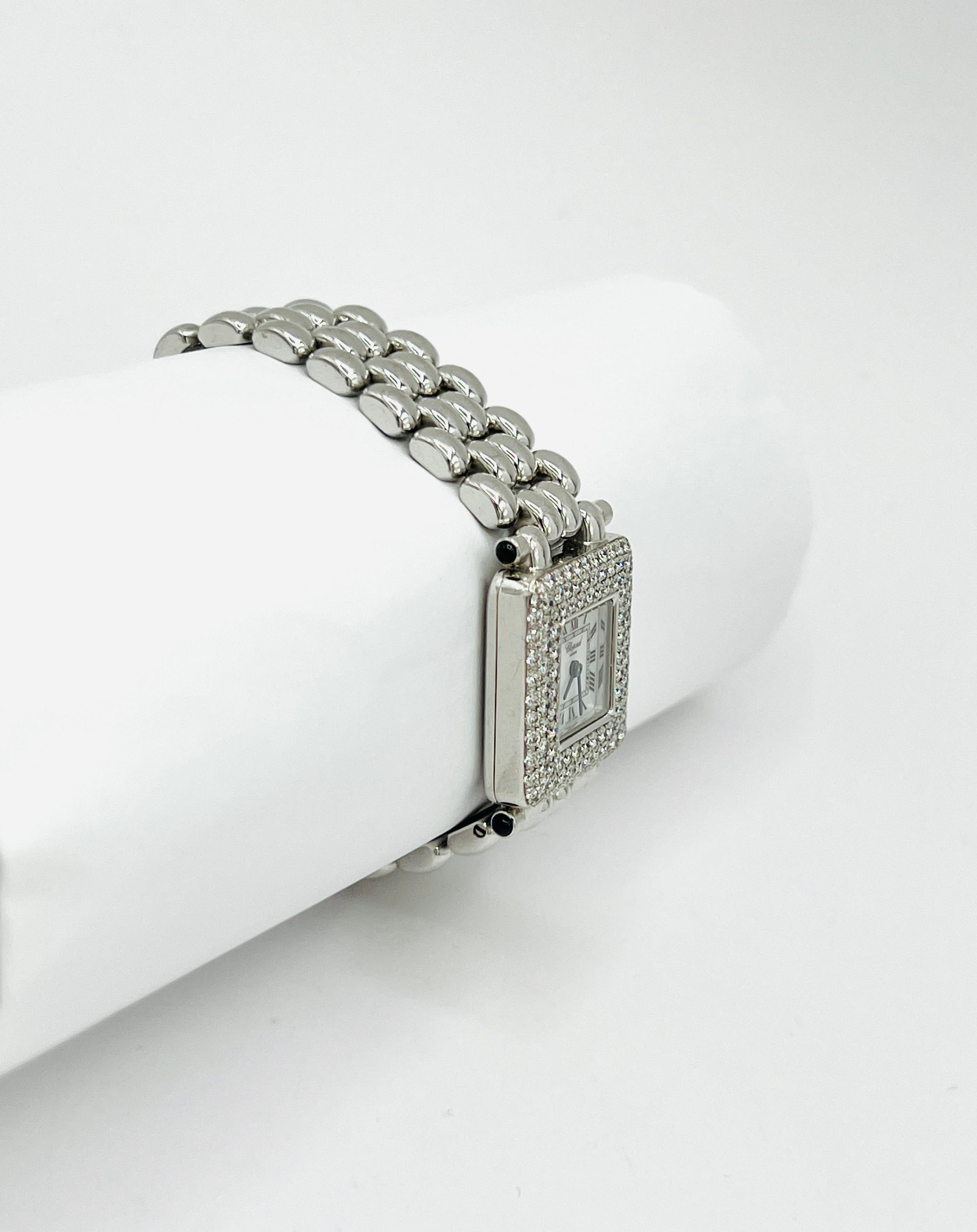 Estate Chopard Diamond and Mother of Pearl Watch in 18K With Paperwork In Excellent Condition For Sale In Los Angeles, CA