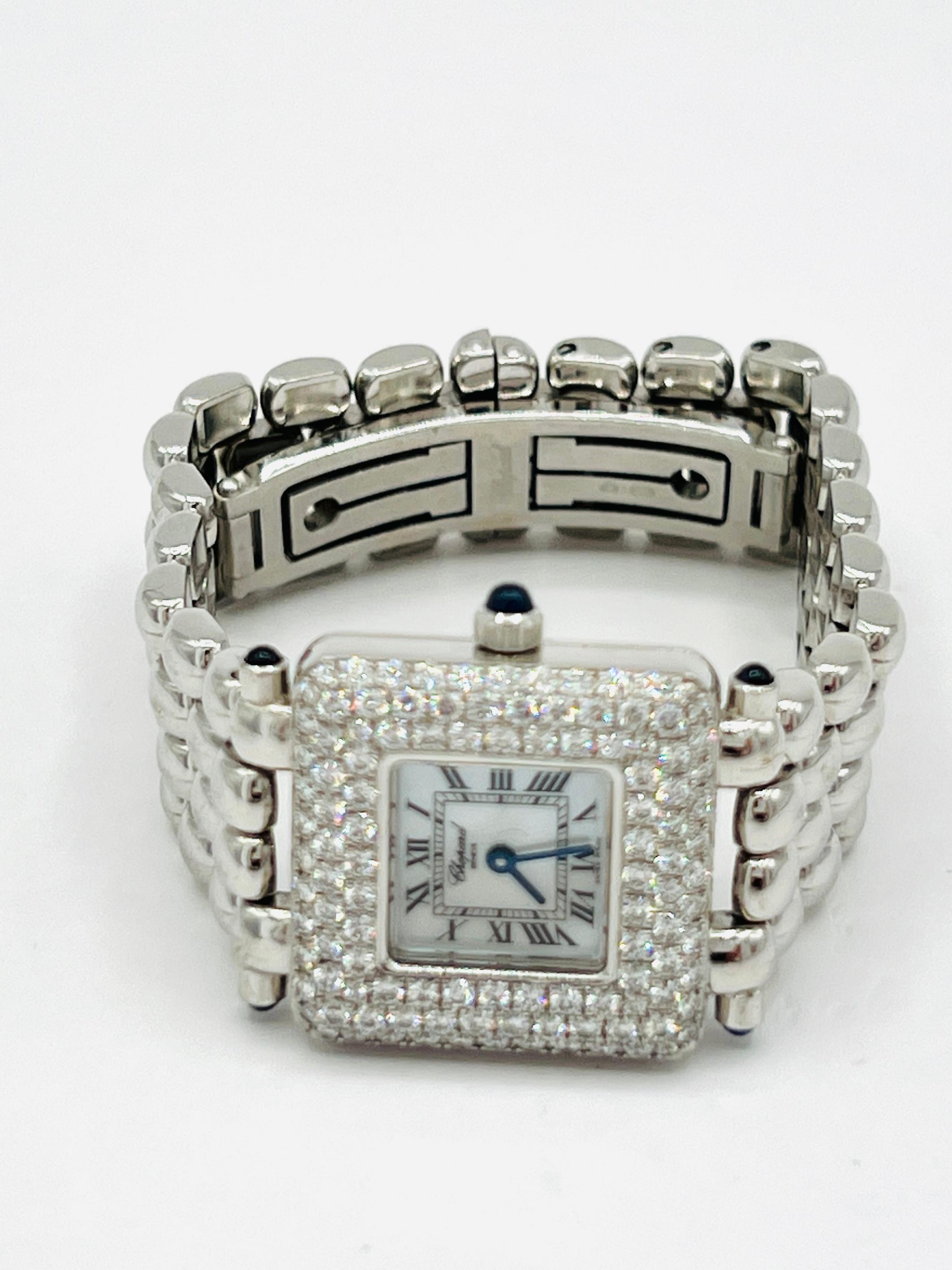 Estate Chopard Diamond and Mother of Pearl Watch in 18K With Paperwork For Sale 3