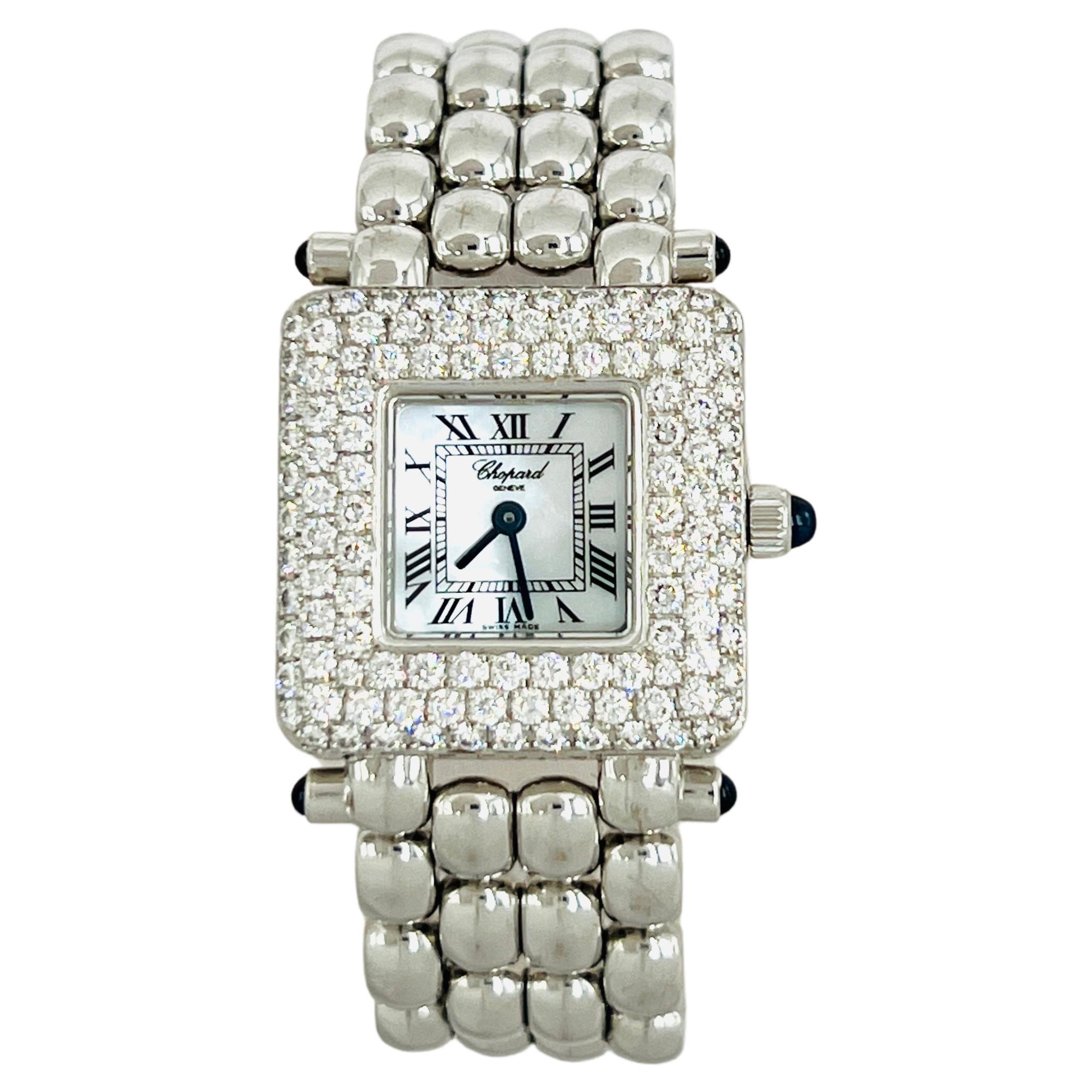 Estate Chopard Diamond and Mother of Pearl Watch in 18K With Paperwork For Sale
