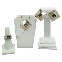 Estate Chopard Floating White Diamond Ring, Earring, and Pendant Set in 18K Gold