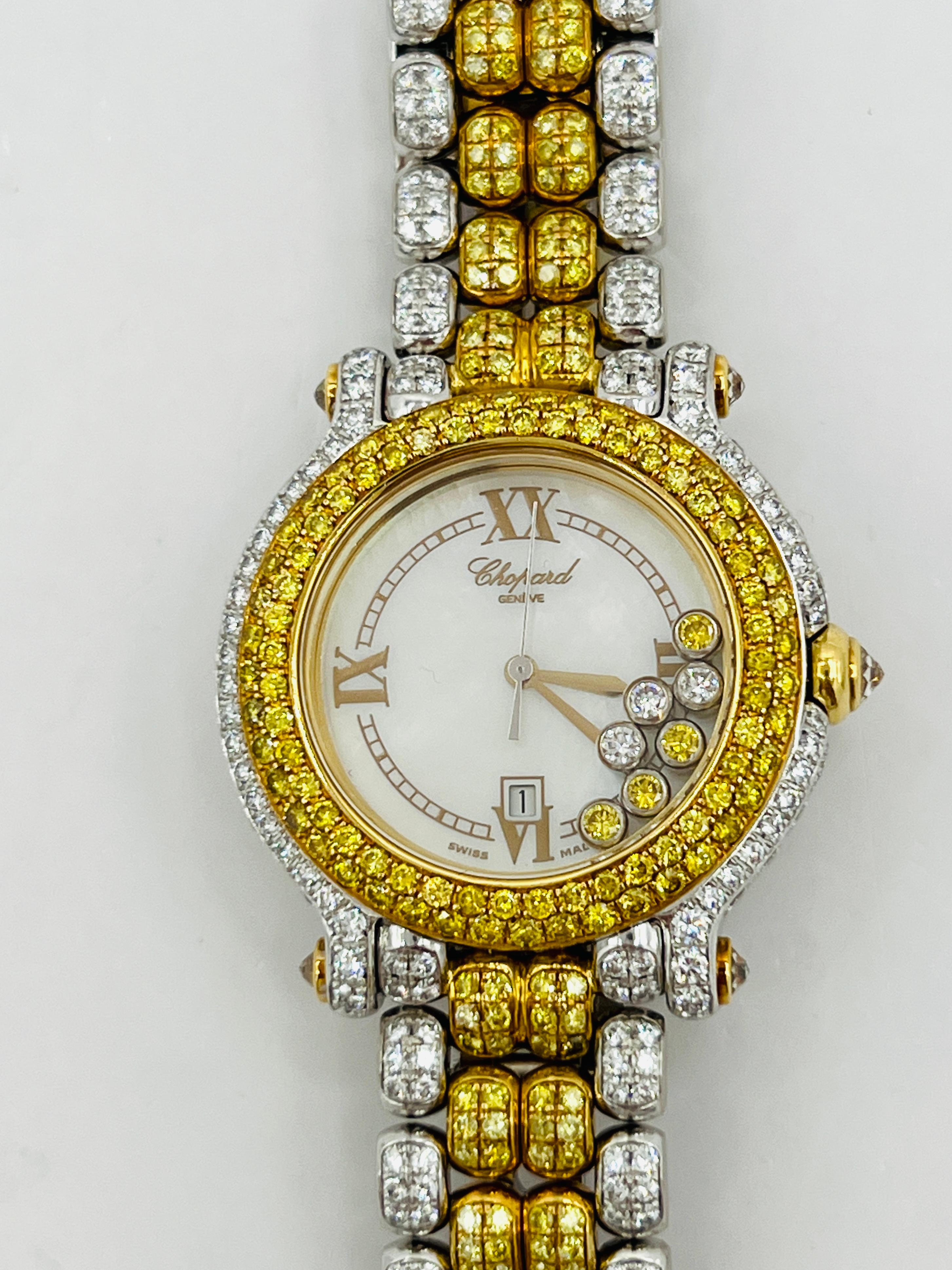 Nachlass Chopard Happy Sport Damenuhr, zweifarbige weiße und gelbe Diamanten für Damen oder Herren