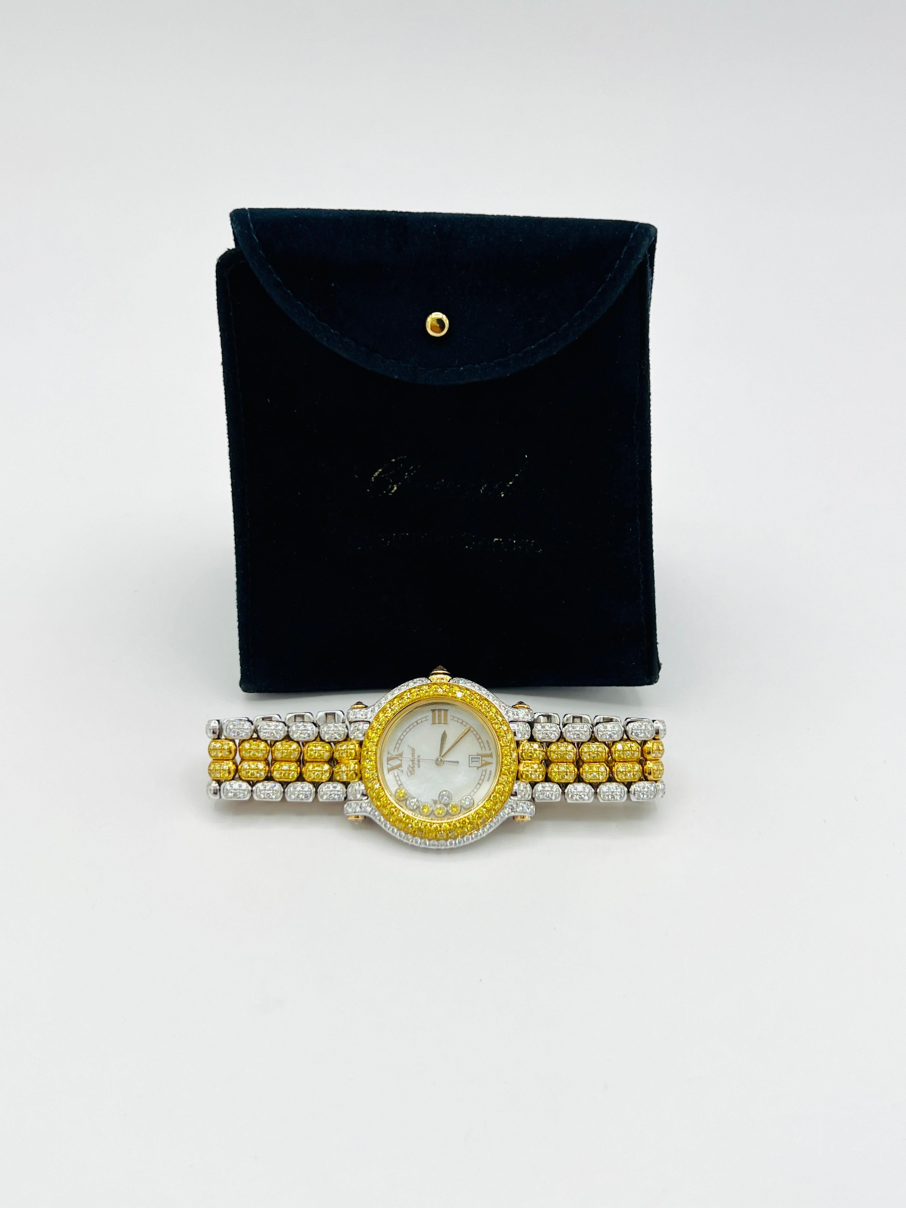 Nachlass Chopard Happy Sport Damenuhr, zweifarbige weiße und gelbe Diamanten 1