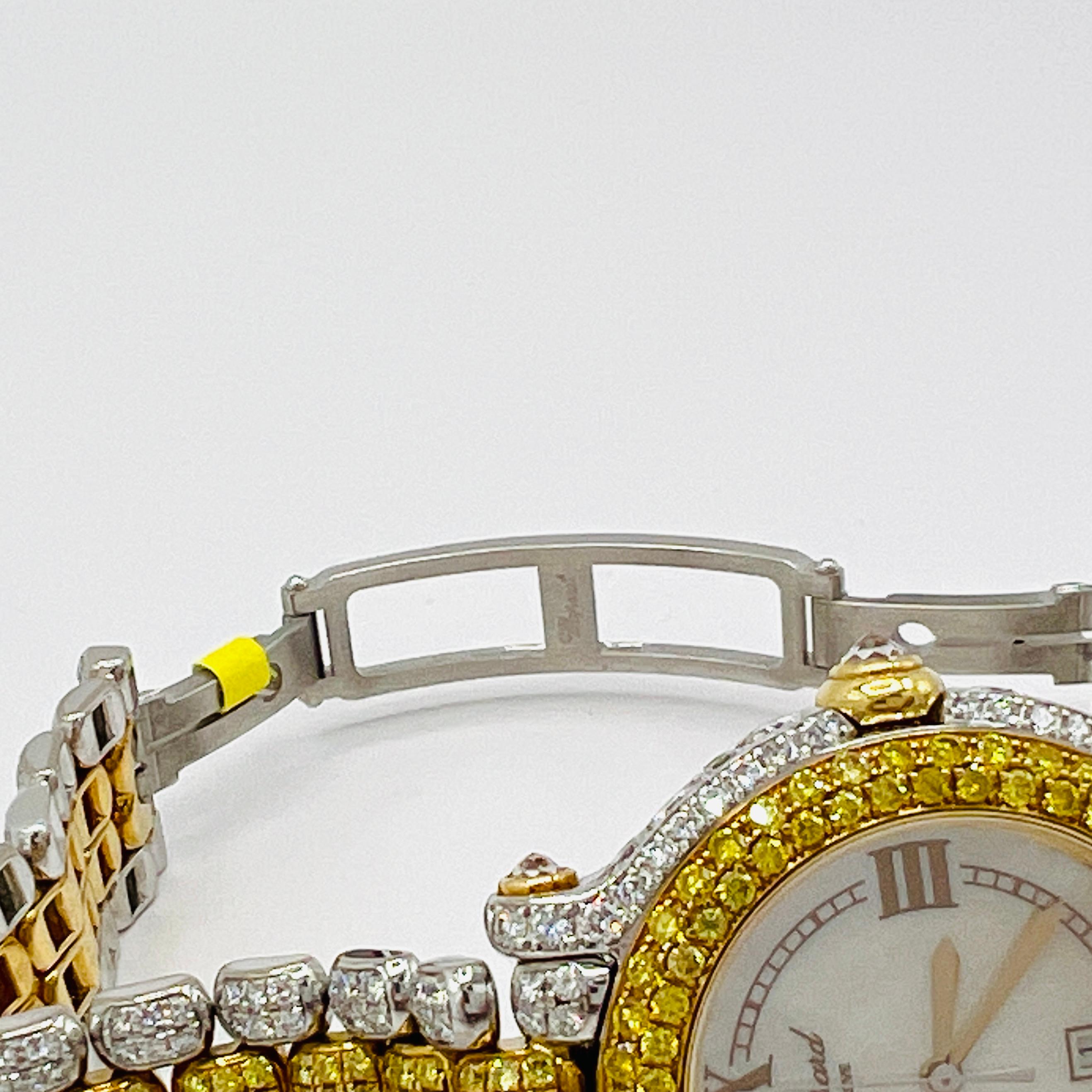 Nachlass Chopard Happy Sport Damenuhr, zweifarbige weiße und gelbe Diamanten 3