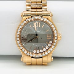 Estate Chopard White Diamond Round Happy Sports Watch in 18K Rose Gold