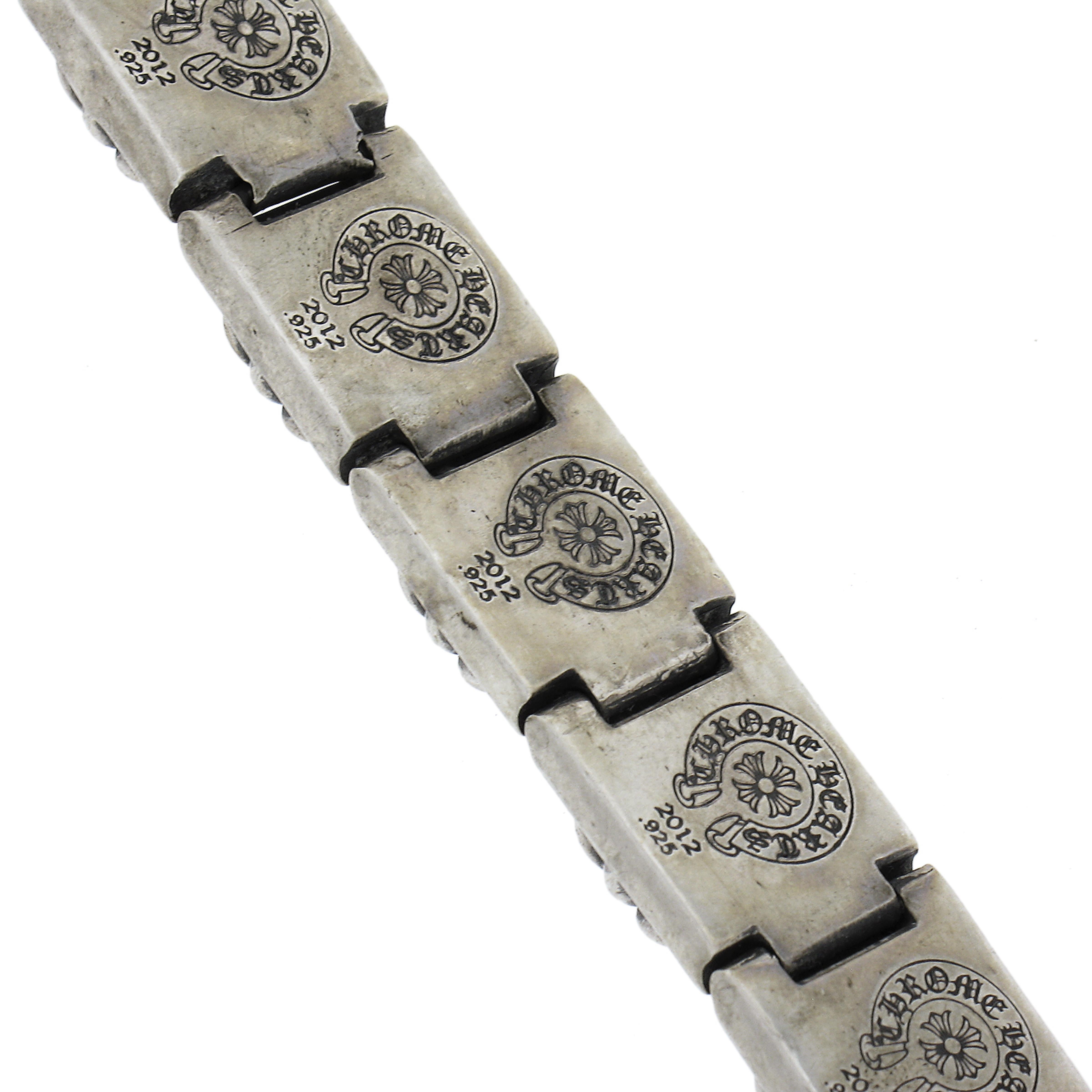 Women's or Men's Estate Chrome Hearts 2012 Silver Heavy Pete Punk Square Floral Link Bracelet For Sale