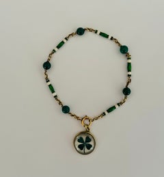 Estate Chrysoprase and Enamel Irish Charm Bracelet