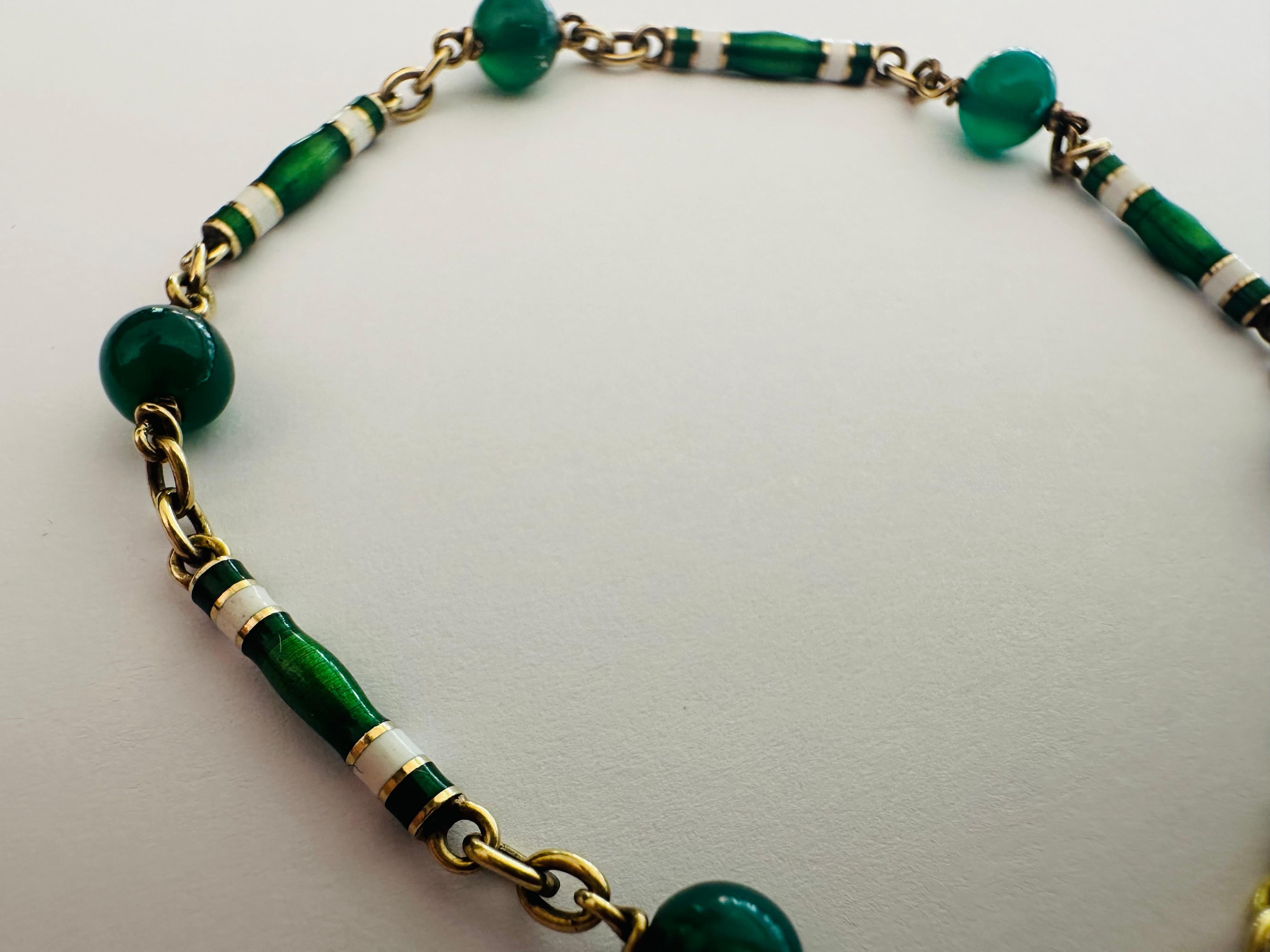 Round Cut Estate Chrysoprase and Enamel Irish Charm Bracelet For Sale