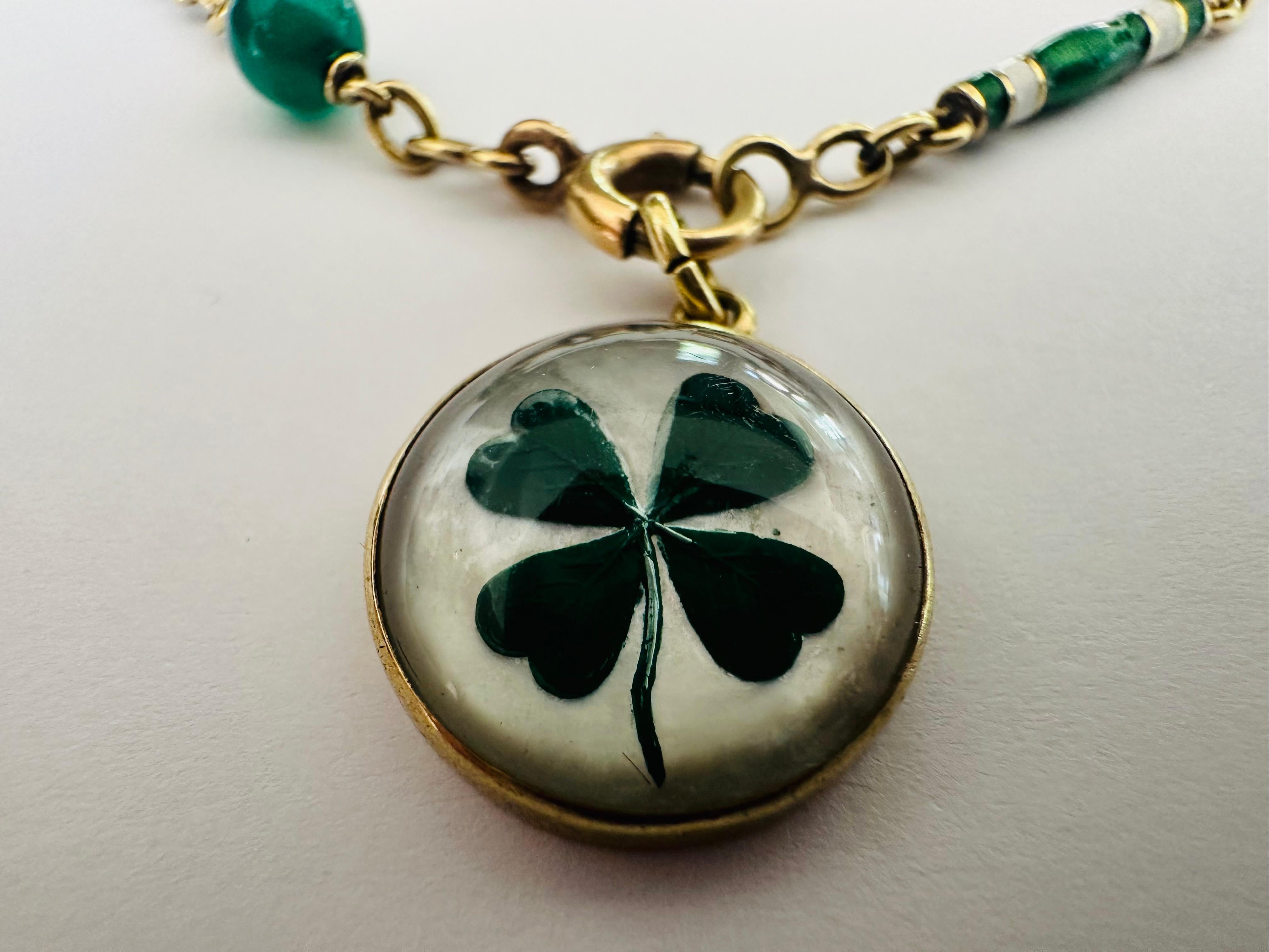 Women's Estate Chrysoprase and Enamel Irish Charm Bracelet For Sale