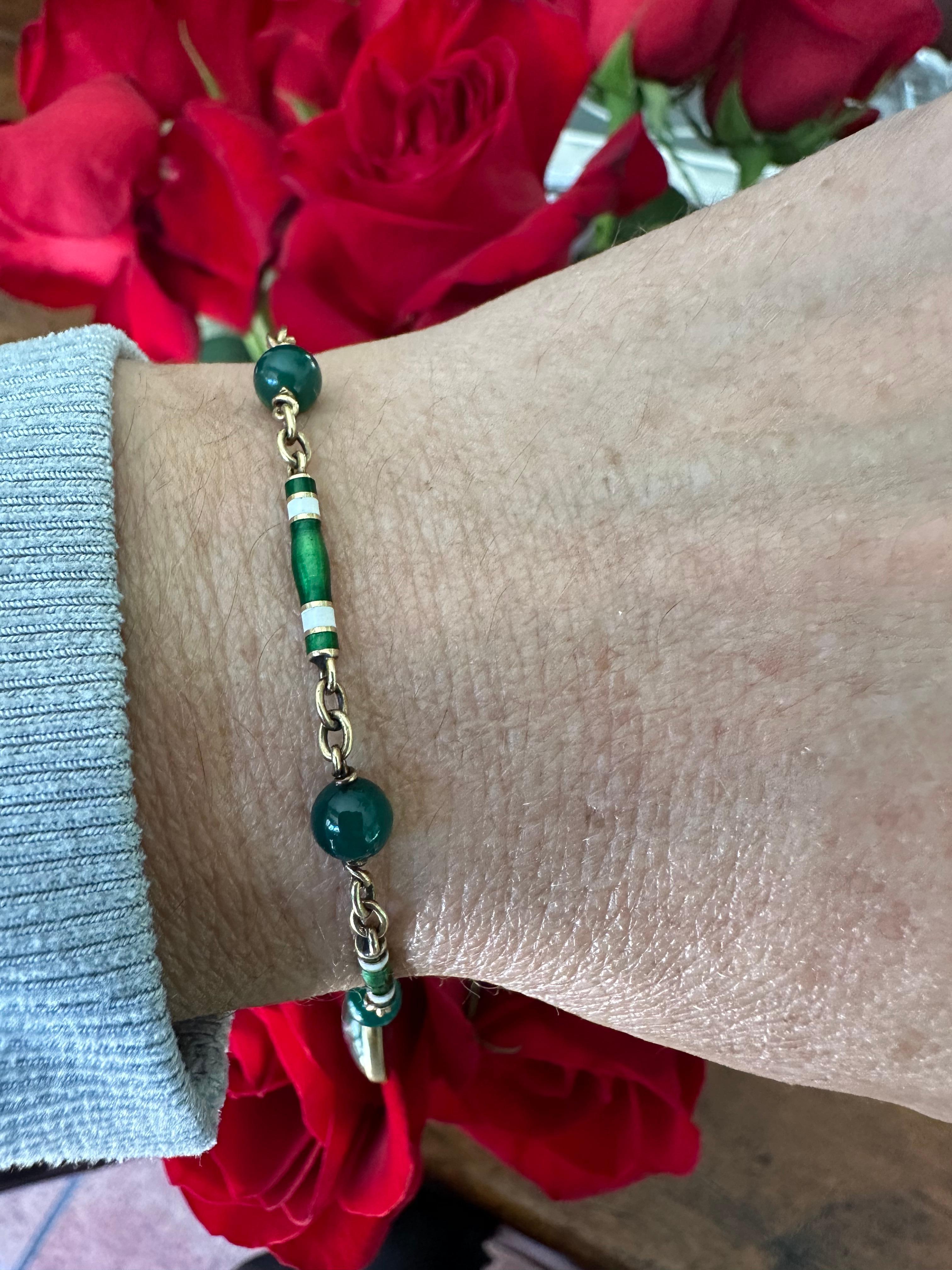 Estate Chrysoprase and Enamel Irish Charm Bracelet For Sale 2