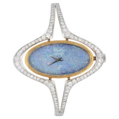 Vintage Estate Chyllon Geneve Opal and White Diamond Bangle Watch in 18k Two Tone Gold