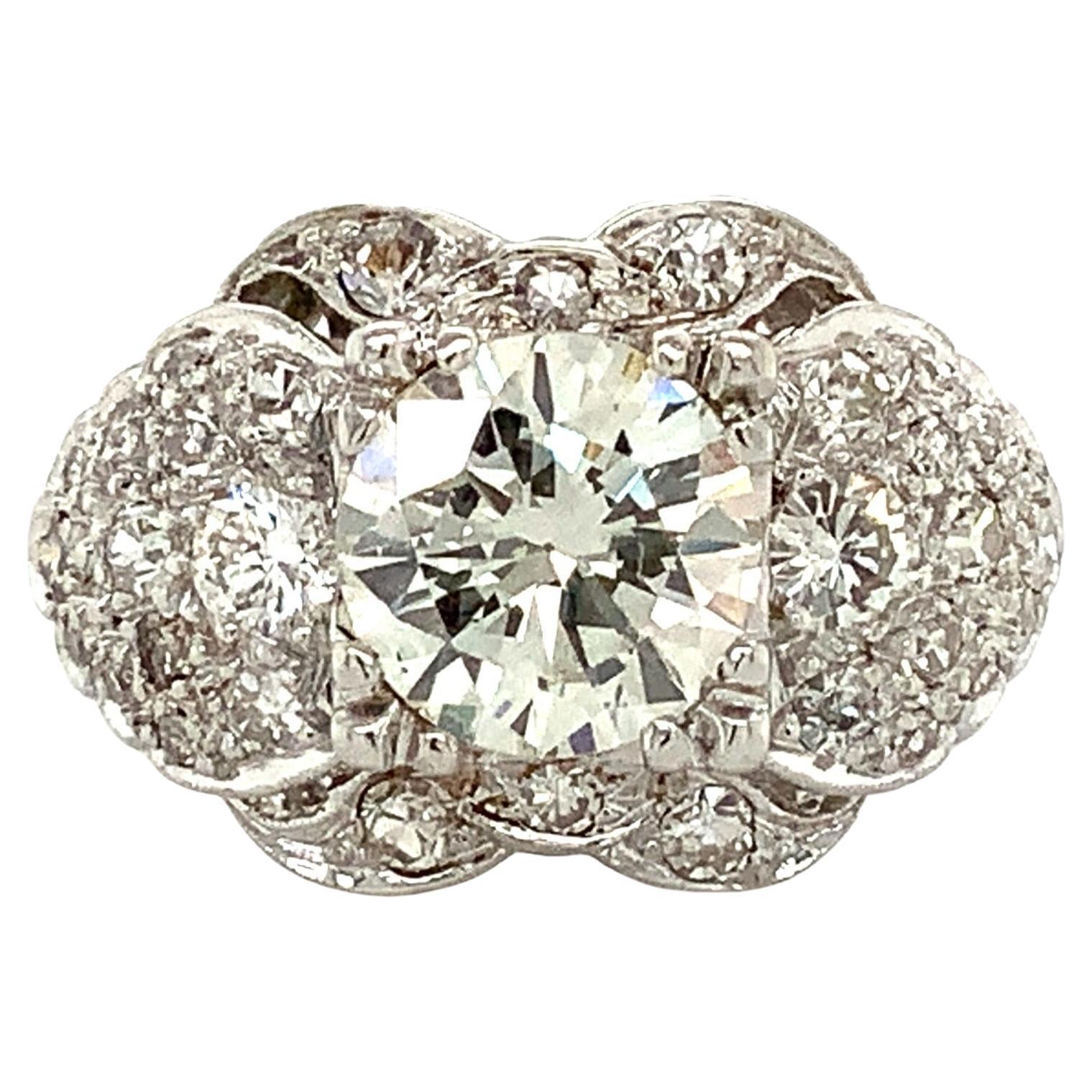 Estate circa 1930s Modern European Cut Diamond Ring Set in Platinum and 18kt W For Sale