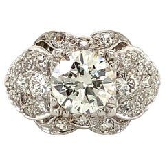 Estate circa 1930s Modern European Cut Diamond Ring Set in Platinum and 18kt W
