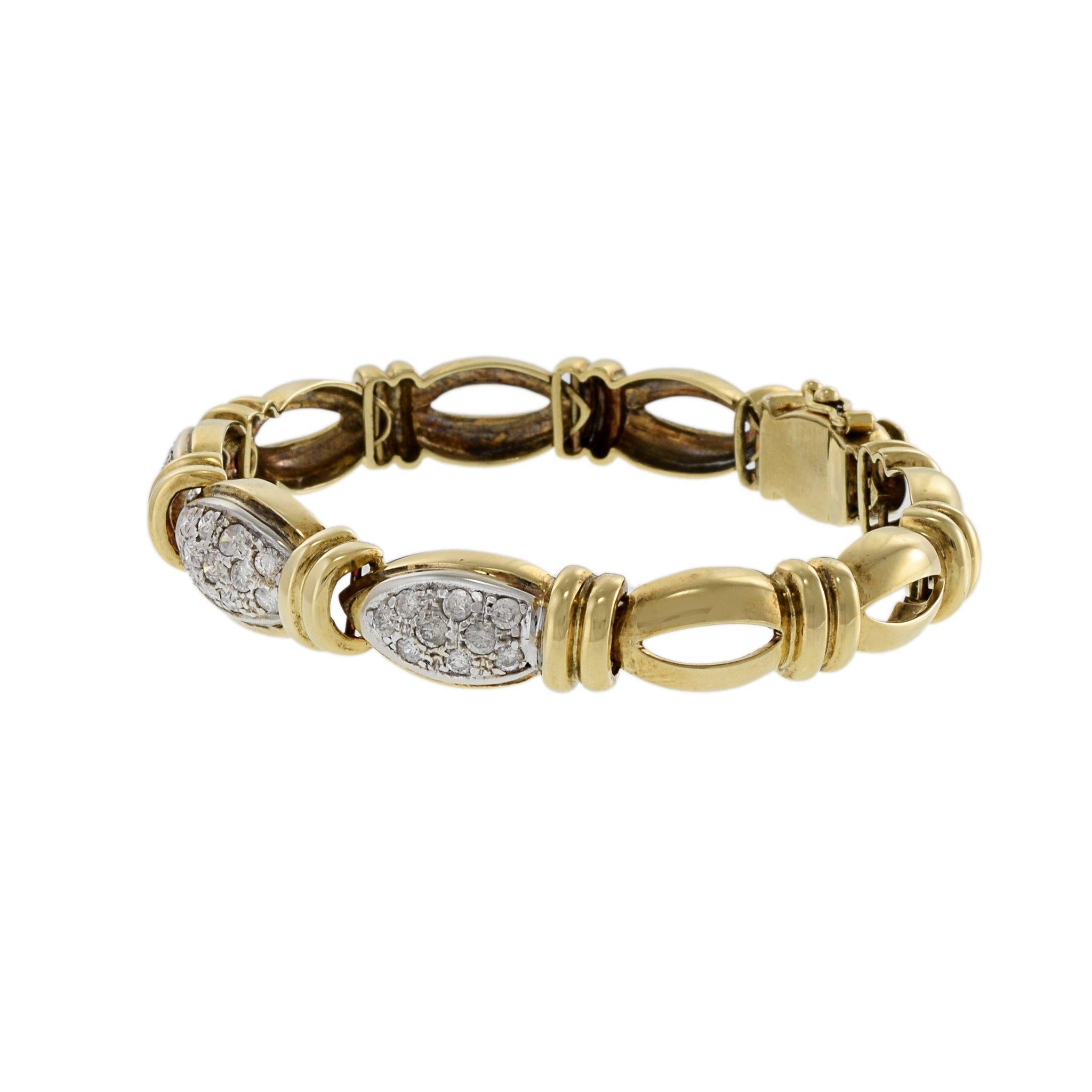 Modern Estate Circa 1970 Italian Oval Link And Diamond Bracelet For Sale