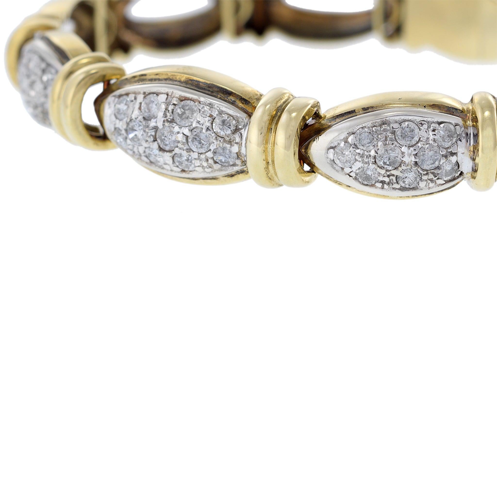 Round Cut Estate Circa 1970 Italian Oval Link And Diamond Bracelet For Sale