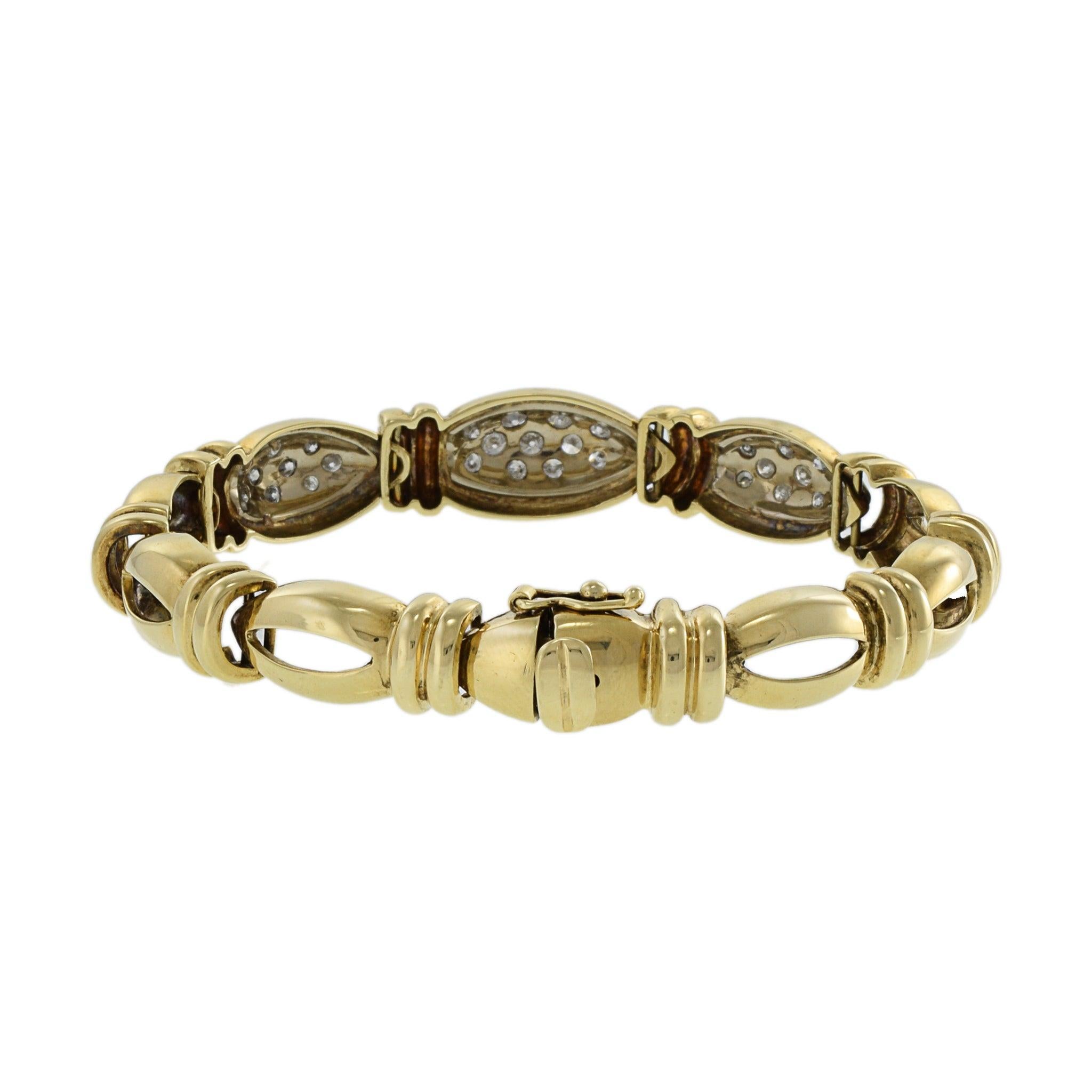 Women's or Men's Estate Circa 1970 Italian Oval Link And Diamond Bracelet For Sale