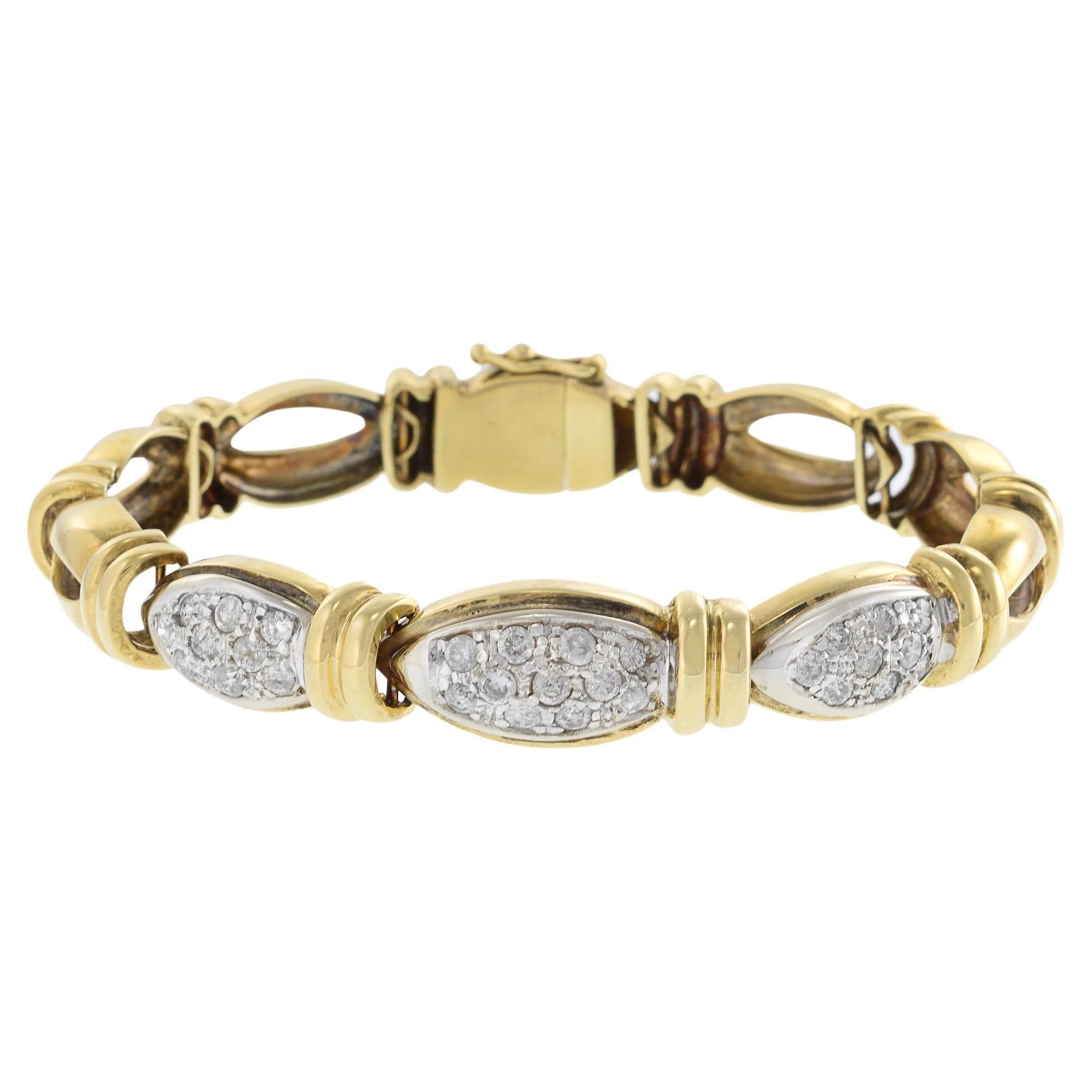 Estate Circa 1970 Italian Oval Link And Diamond Bracelet For Sale
