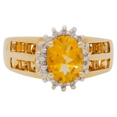Estate Citrine and Diamond Cocktail Ring in 14k Yellow Gold