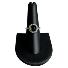 Anello con citrino e diamanti in oro bianco 14 carati - Misura 7