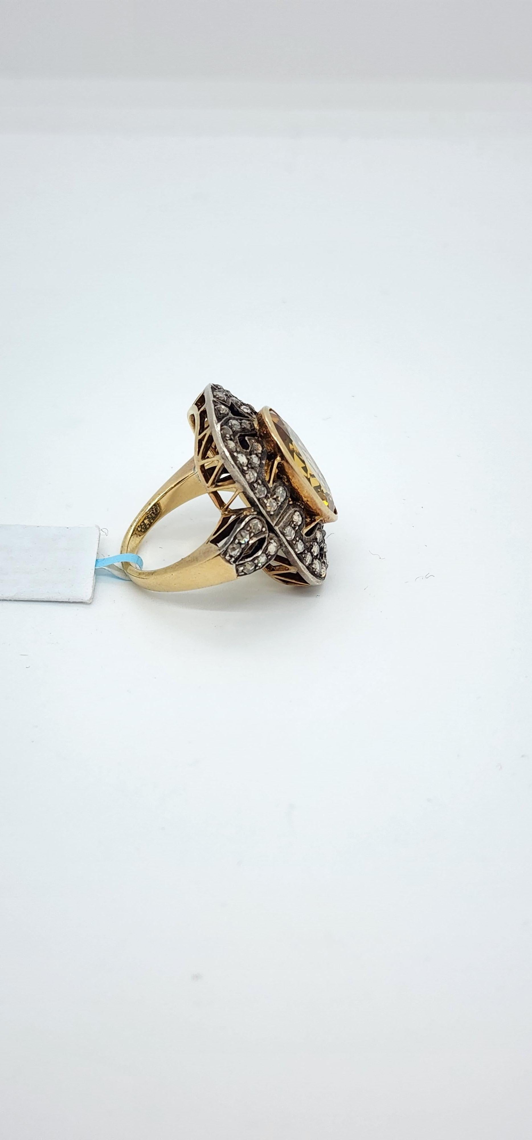  Citrine and Diamond Rose Cut Cocktail Ring in 14k and Black Rhodium In Excellent Condition For Sale In Los Angeles, CA
