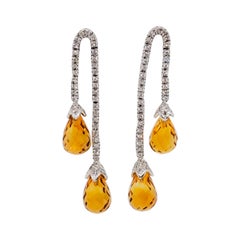 citrine and white diamond dangle earrings Estate Citrine Briolette and White Diamond Dangle Earrings in 14k White Gold