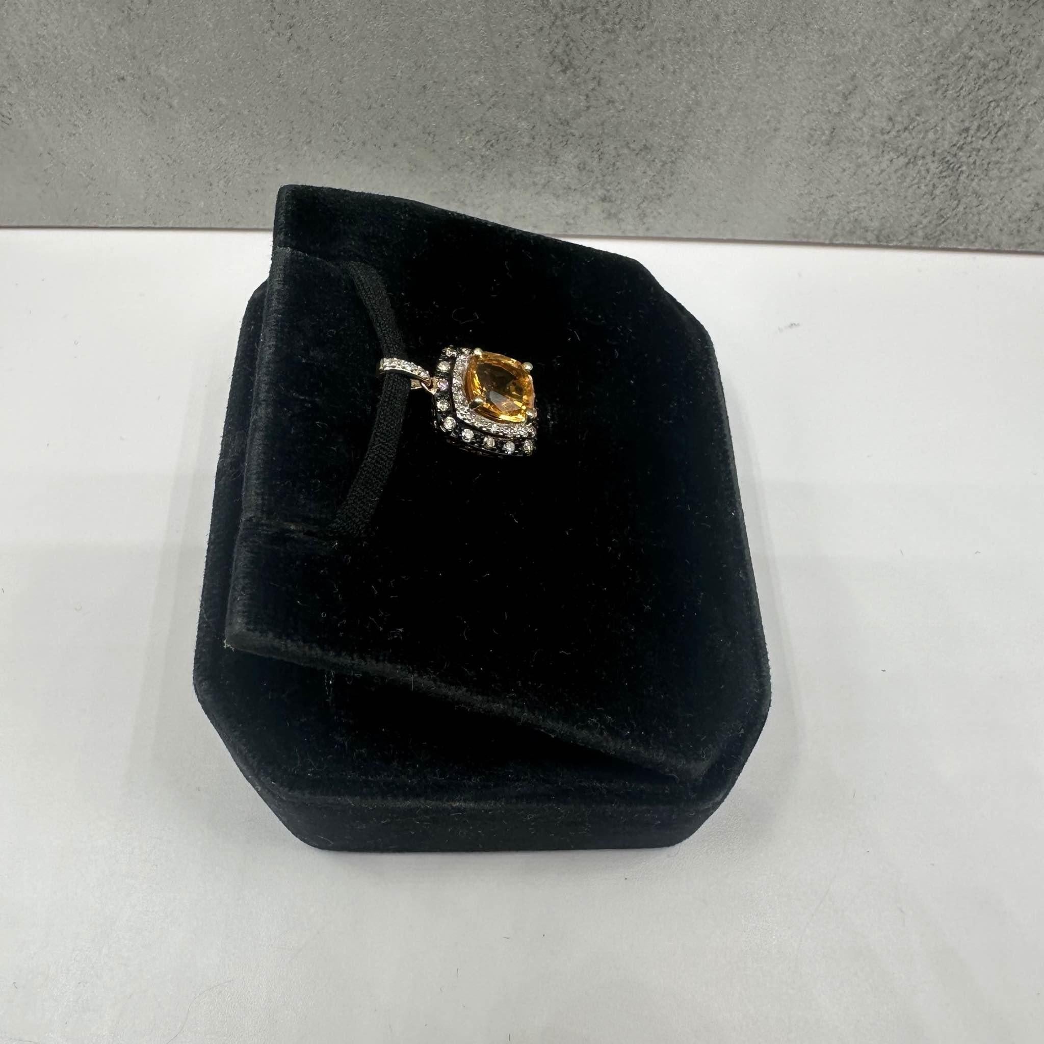 Cushion Cut Estate Citrine & Diamond Pendant in 10kt Yellow Gold -7.1mm Citrine, 0.10ctw Dia For Sale