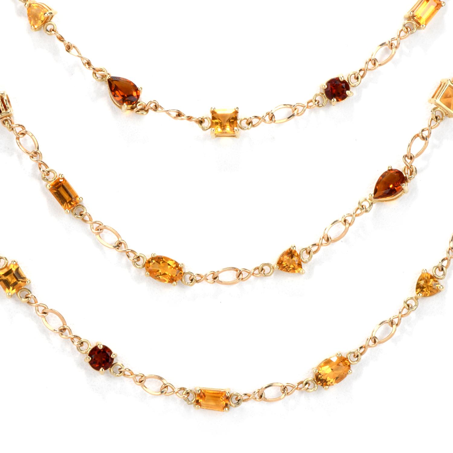 Add a classic everyday jewelry staple to your collection with this elegant Citrine and Garnet 14K Yellow Gold Long Chain!  This long chain can be worn single style at approx. 23 inches in length or wrapped to create a double chain effect.  If you