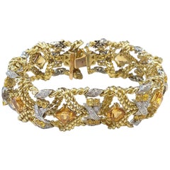 Estate Citrine, Yellow Sapphire, and White Diamond Bracelet in 18 Karat Gold