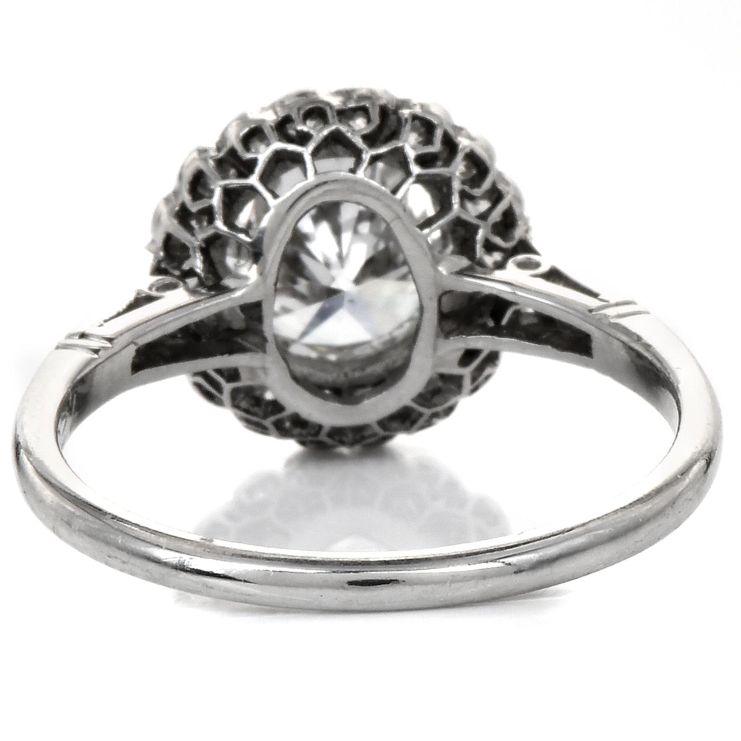 Round Cut Estate Classic  1.26 Carats Diamond Platinum Flower Halo Engagement Ring