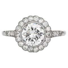 Estate Classic  1.26 Carats Diamond Platinum Flower Halo Engagement Ring