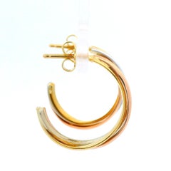 Estate Classic 18k Tri-Color Gold Trinity Medium Twist Hoop Earrings